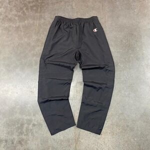 Champion Black Nylon Track Pants Elastic Waist Y2K Athletic Fit Size L